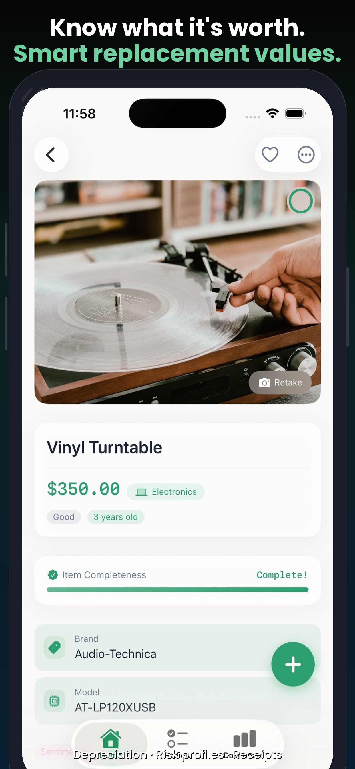 HomeTally item detail — Smart replacement values